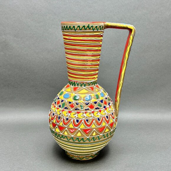 Vintage 1950’s MCM Marmaca Italy Enameled Ceramic Art Pottery Pitcher